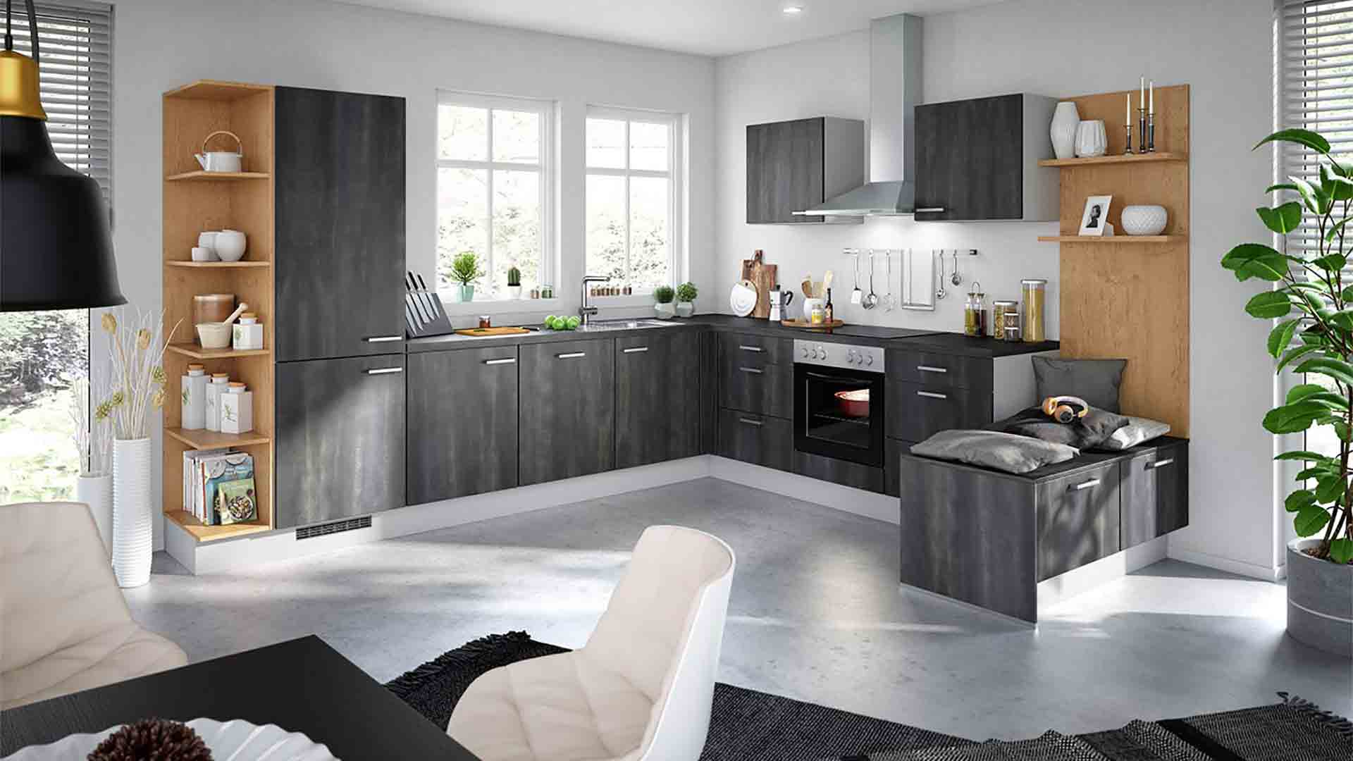 Кухня в LOFT-стиле с фукциональными металлическими злементами чёрного цвета